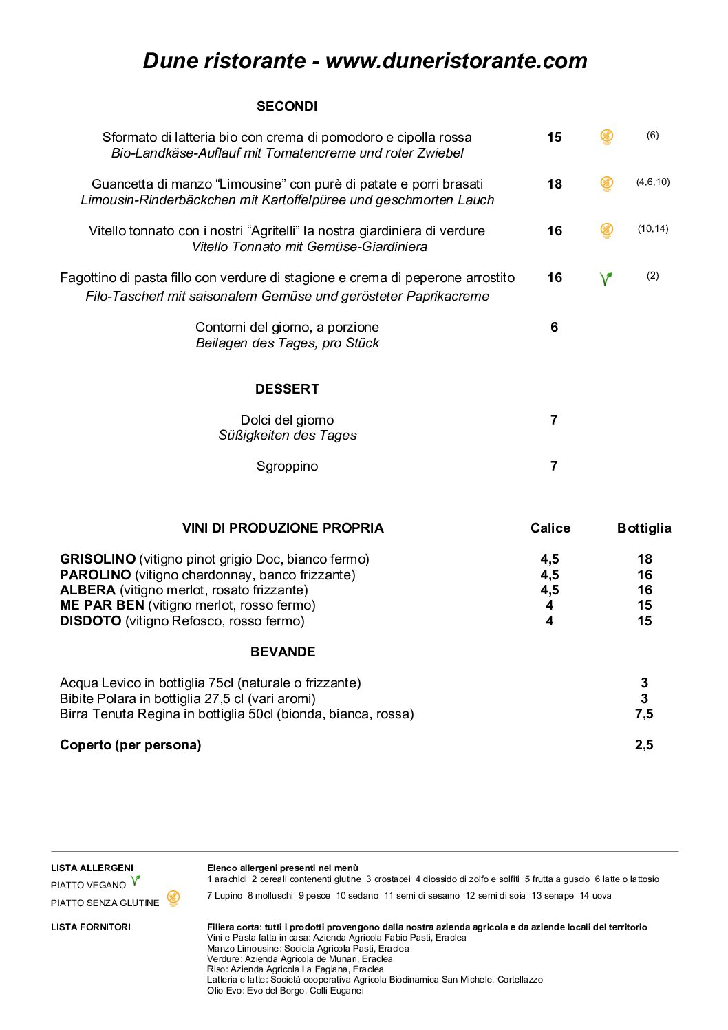 2 PAG dune ristorante menu 20250522 maggio 2025 menu alla carta con prezzi copia