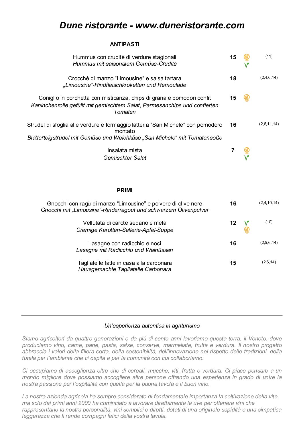 1 pag dune ristorante menu 20250610 giugno 2025 menu alla carta con prezzi