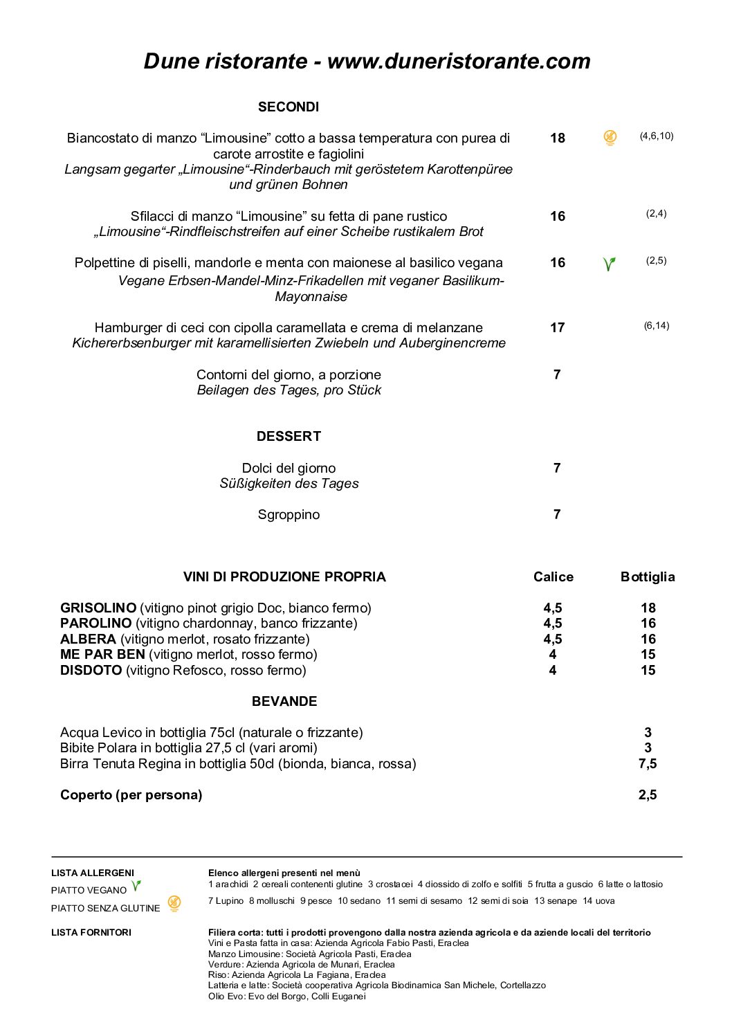 2 pag dune ristorante menu 20250610 giugno 2025 menu alla carta con prezzi